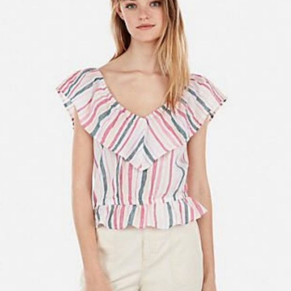 NWT Express Striped Linen Peplum Top
